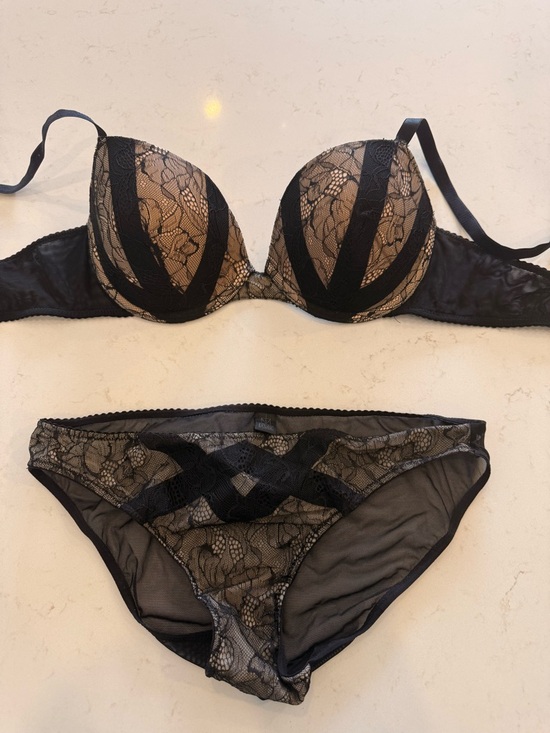 Madonna Truth or Dare Other - Adonna Black Lace Push-Up Bra (36c) and Bikini Set (m) with Nude Underlay